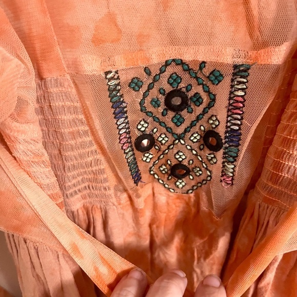 Free People Market Place Embroidered Bohemian Maxi Tunic Blouse - Picture 12 of 15